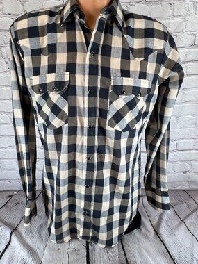 VTG Dee Cee Black & Blue Plaid Western Shirt 15.5 34 Black Pearl Snap USA Made